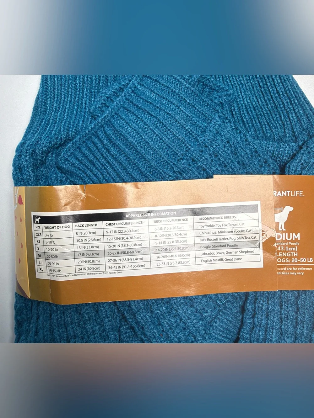 Vibrant Life Teal Knit Dog Sweater - Medium